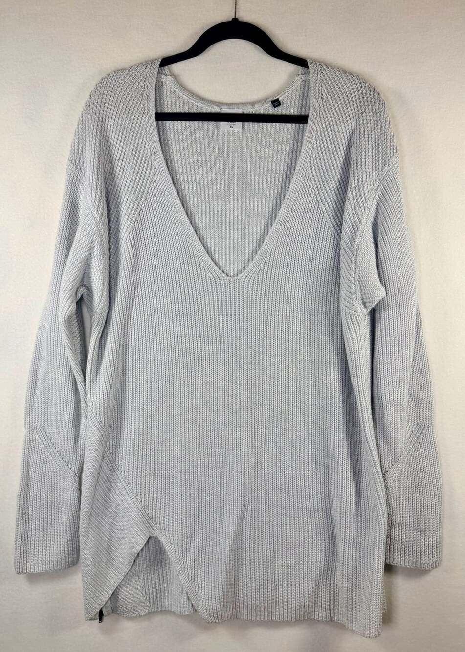 Cabi Horizon Pullover Sweater Ribbed Knit Side Zip V-Neck Cloud Gray Women’s XL